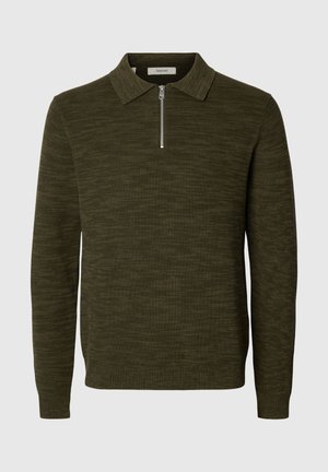 Selected, SLHDANE LS KNIT STRUC HALF ZIP POLO NOOS - Μπλούζα με μακριά μανίκια - forest night detail:kalamata twist