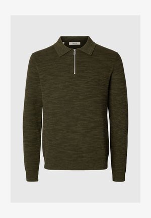 Selected, SLHDANE LS KNIT STRUC HALF ZIP POLO NOOS - Μπλούζα με μακριά μανίκια - forest night detail:kalamata twist