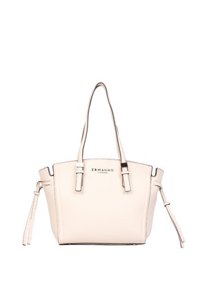 Borsa tote in pelle color crema con doppi manici, laccetti laterali e logo "ERMANNO FIRENZE" centrato sul davanti.