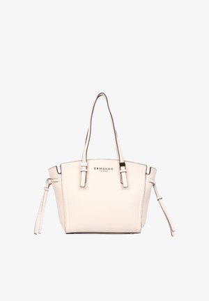 Borsa tote in pelle color crema con doppi manici, laccetti laterali e logo "ERMANNO FIRENZE" centrato sul davanti.