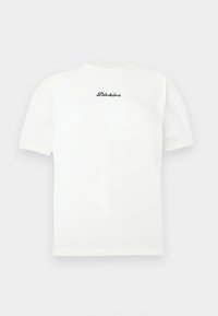 Λευκό κοντομάνικο μπλουζάκι με στρογγυλή λαιμόκοψη και μικρό μαύρο λογότυπο "Dickies" στο κέντρο στο στήθος.