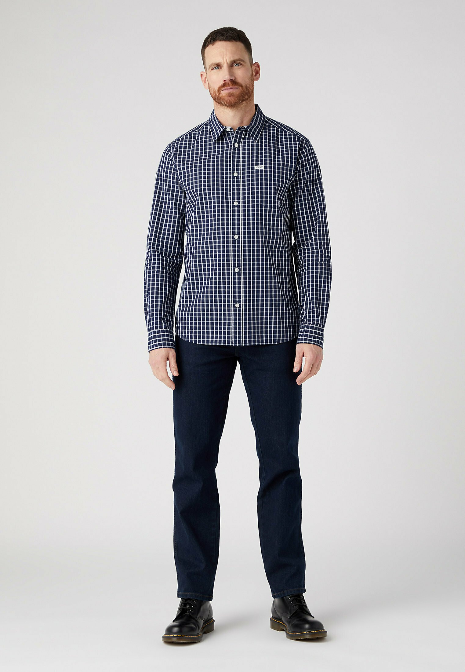 overhemd, overshirt, lange mouwen, fleece, kentkraag, modern fit, navy blauw | Ulla Popken