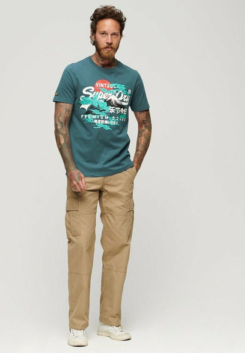 T-Shirt SUPERDRY Originals – Taille L – Bleu Aqua Avec Poche Et Logo – Coton, Manches Courtes