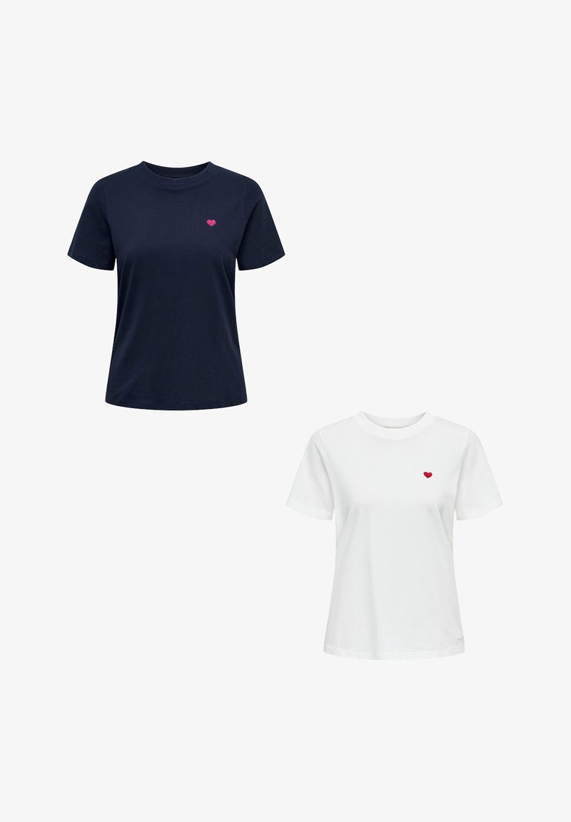 JDY 2ER-PACK RUNDHALS KURZARM - Print T-shirt - blau-weiß