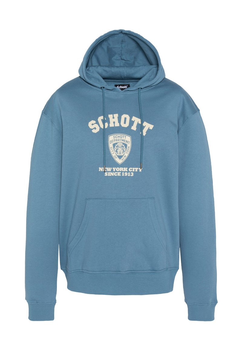 Sweat à capuche en coton bleu clair avec logo texte blanc. Comprend une poche frontale et des poignets et ourlet côtelés. Design décontracté et coupe ample.