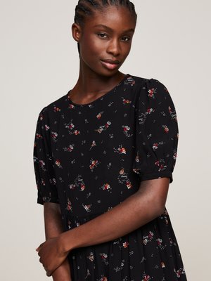 FLORAL TIERD DRESS - Rochie de zi - black