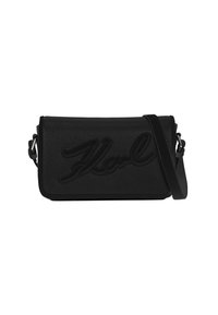 Borsa a tracolla in pelle nera con finitura testurizzata, caratterizzata da un design con logo impressa e una tracolla regolabile per una maggiore comodità nel trasporto.