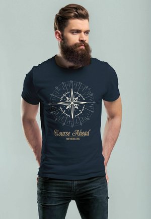 Neverless KOMPASS WINDROSE NAVIGATOR SEGELN SLIM FIT NEVERL - Print T-shirt - navy