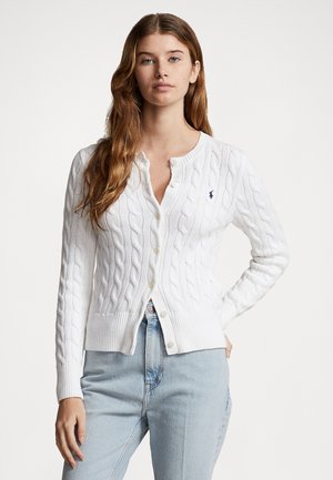 CABLE KNIT COTTON CREWNECK CARDIGAN - Kardiganas - white