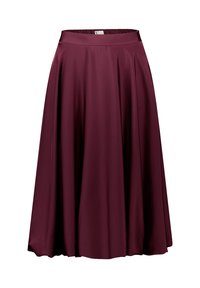 Burgunderfarbene A-Linien-Rock aus glattem, fließendem Stoff. Verfügt über einen breiten elastischen Bund und Falten für zusätzliches Volumen und Bewegungsfreiheit.