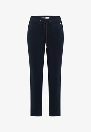 Marineblå afslappede bukser med elastisk talje, snøre foran og lige ben, mærket "Cecil".