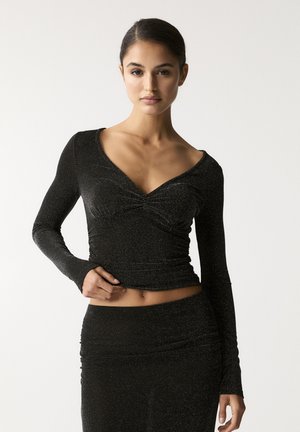 SHIMMERY WITH GATHERING - Langærmet T-shirt - black