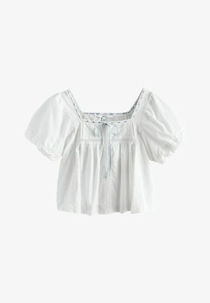 Next, PETITE FIT - PUFF SLEEVE SHORT SLEEVE TOP . - Bluză - white blue