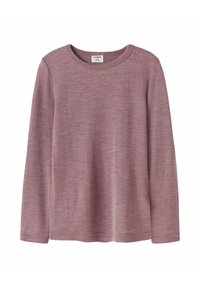 Langærmet skjorte i blødt mauve stof, med rund halsudskæring, ribbet tekstur og en afslappet pasform med lige kant og manchetter.