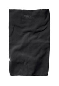 Cache-nez en polaire noir au toucher lisse, arborant le logo Jack Wolfskin dans le coin supérieur. Design flexible et respirant.