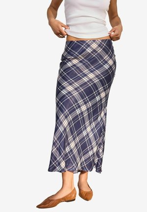 PRINT MIDI - sukňa v tvare A - blue check