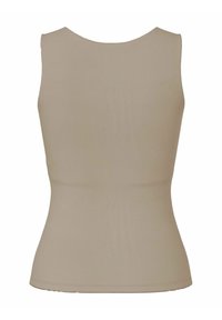 Maiou bej, mulat, fără mâneci, cu decolteu rotund, prezentat din spate pe un fundal alb.