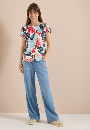Cecil, T-SHIRT WITH BOAT NECKLINE AND PRINT - T-shirt con stampa - light alabaster white