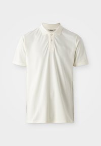 Polo shirt beige chiaro realizzato in tessuto morbido, dotato di colletto, patta con tre bottoni e ricamo del logo discreto sul petto.