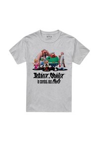 Gray cotton t-shirt featuring Asterix and Obelix characters, with bold black text reading "Asterix & Obelix le combat des Chefs."