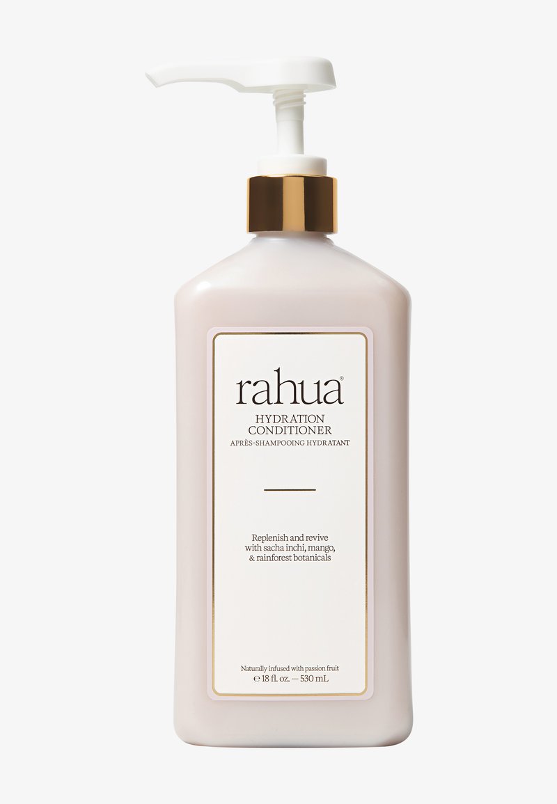 Rahua Hydration Conditioner flaske med pumpe, mærket til at genopfylde og genoplive hår med sacha inchi, mango og regnskovsbotaniske ingredienser, 530 ml.
