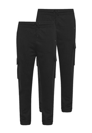 Deux paires de pantalons jogger cargo noirs avec taille à cordon et poches latérales à rabat présentées sur un fond blanc.