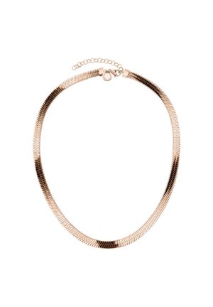 Goudkleurige slangenketting met verstelbare sluiting en verlengketting op een witte achtergrond.