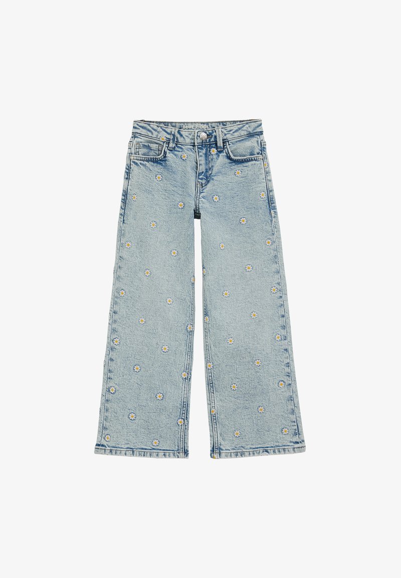 Helehallid laia säärega teksad lillemustriga tikandiga. Omavad klassikalist viie taskuga disaini ja õrna narmendusega ääreosa.