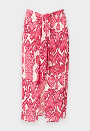 Gonna midi rossa e bianca con motivo a fantasia, vita con coulisse e spacco laterale. Il tessuto ha un aspetto leggero e strutturato con un audace design ikat.