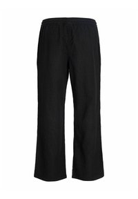 Pantalon large noir avec taille élastique, coupe décontractée, confectionné en tissu texturé.