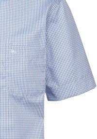 Camicia a maniche corte a quadri blu chiaro e bianco con taschino sul petto e dettaglio logo ricamato. Realizzata in tessuto morbido. Vestibilità sagomata.