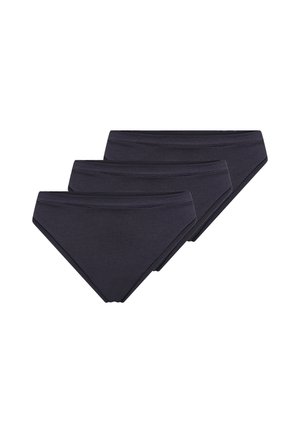 Black cotton briefs, three pieces, mid-rise design, smooth texture, and elastic waistband with no additional patterns or accents.