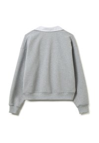 Grijze sweatshirt met een witte kraag, met een ontspannen pasvorm en geribbelde manchetten. De achterkant is glad zonder zichtbare versieringen.
