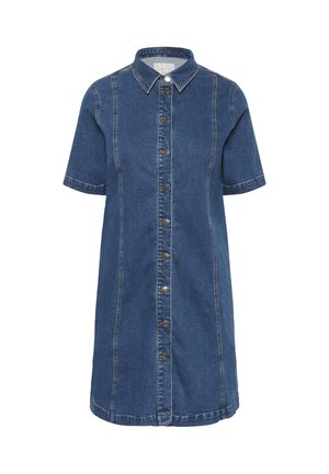 Teksariidest särkkleit lühikeste varrukate, krae, ees oleva nööpimiskinnituse ja kontrastse õmblusega. Värv on tumelasinine ja lõige on lõdvestunud.