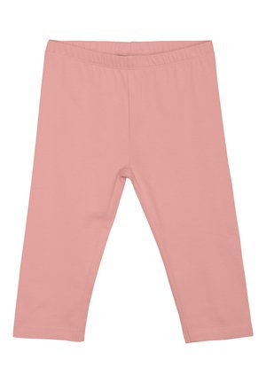 Ljust rosa leggings tillverkade av mjukt tyg, med en elastisk midja och raka ben med en ren fåll.