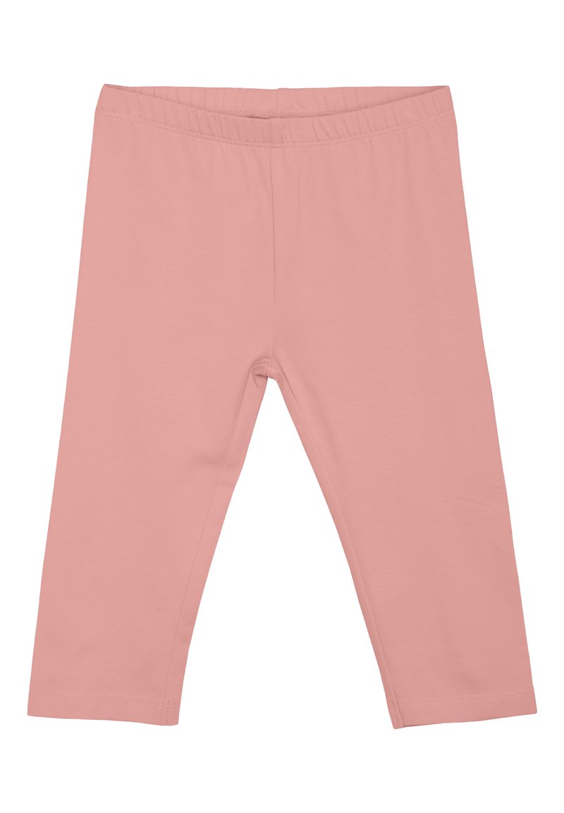 Ljust rosa leggings tillverkade av mjukt tyg, med en elastisk midja och raka ben med en ren fåll.
