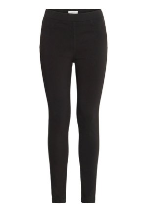 Leggings neri in tessuto elasticizzato, con vita alta, taglio attillato e senza tasche o decorazioni visibili.