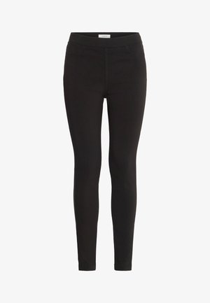 Leggings neri in tessuto elasticizzato, con vita alta, taglio attillato e senza tasche o decorazioni visibili.