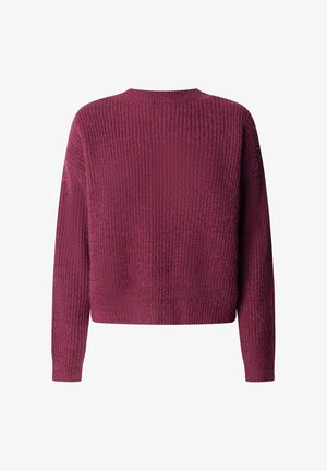 Suéter de punto acanalado de color rosa oscuro, con mangas largas, cuello redondo y ajuste holgado.