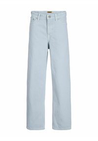 Ljusblå denimjeans med lös passform, som har knapplås och dragkedja, bälteshällor och standard femfickorsdesign.