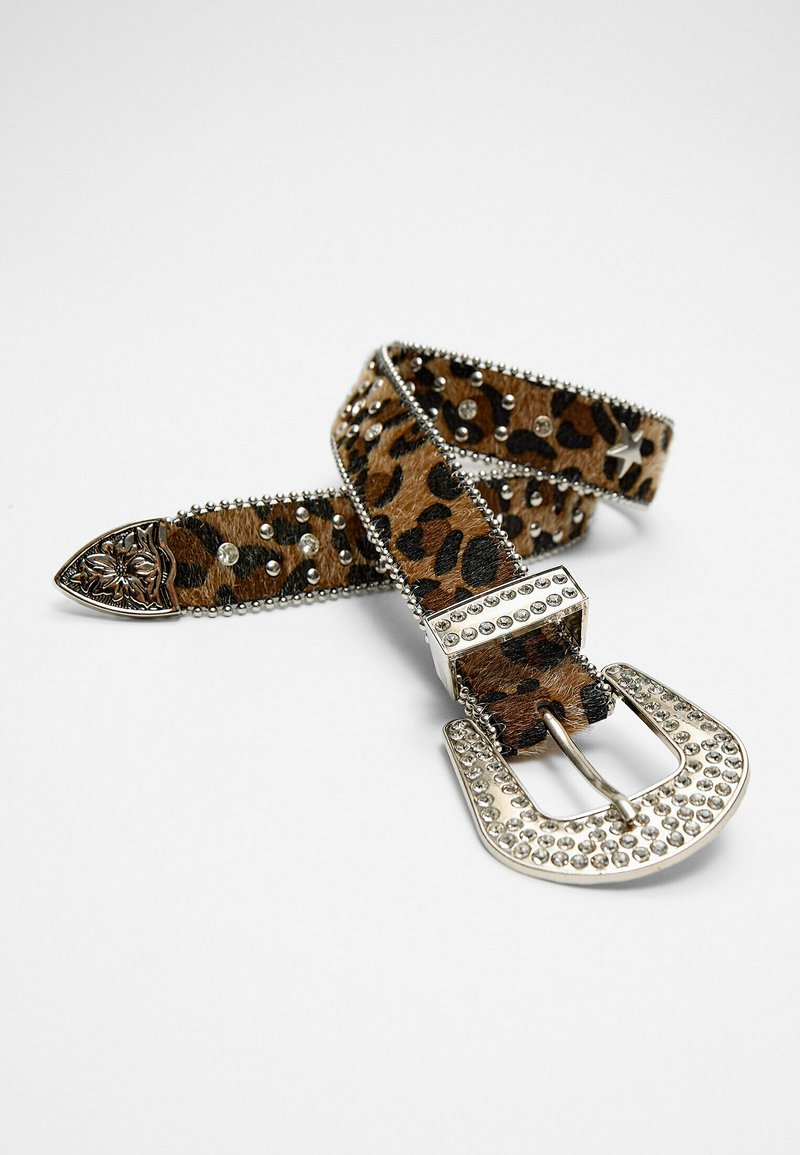 Camel Leopard Print Stud Belt Vintage Leopard Print Rhinestone Belt: Leather Rock Glam  main image 4