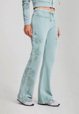 Ed Hardy, WOMENS MULTI TATTOO FLARED ACID WASH JOGGERS - Tracksuit bottoms - green
