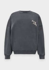 Γκρι σκουρόχρωμο φούτερ με στρογγυλή λαιμόκοψη και μακριά μανίκια, με ριμπ μανσέτες και τελείωμα, με λευκή επιγραφή "ANINE BING" στο αριστερό μέρος του στήθους.