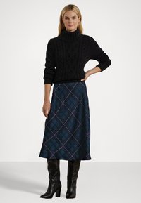 Lauren Ralph Lauren PLAID SATIN CHARMEUSE MIDI SKIRT - Suknja A kroja - blue/black/green