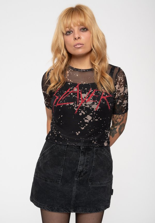 SLAYER SCRATCHY BAND LOGO CROP  - Blouse