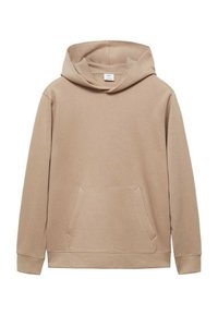 Bežani dukserica s kapuljačom izrađena od mekog materijala, s prednjim džepom i rebrastim rukavima. Ugodan, ležeran dizajn za svakodnevno nošenje.