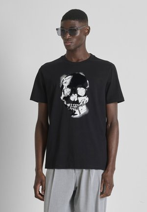 REGULAR FIT WITH FLOCK  SKULL PRINT - T-shirt imprimé - black