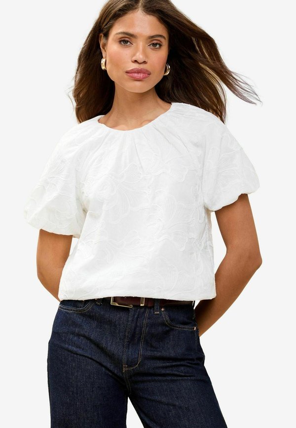 REGULAR FIT-BUBBLE PUFF SLEEVE EMBROIDERED - Bluse