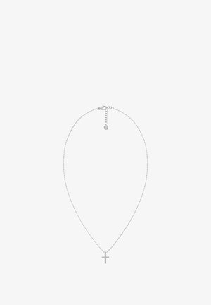 Srebrna verižica z majhnim, minimalističnim obeskom v obliki križa. Ima zapenjalo in nastavljivo dolžino verižice.
