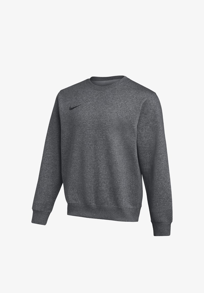 Sweat-shirt à manches longues gris foncé avec col rond, poignets et ourlet côtelés, arborant un petit logo Nike noir sur la poitrine gauche.
